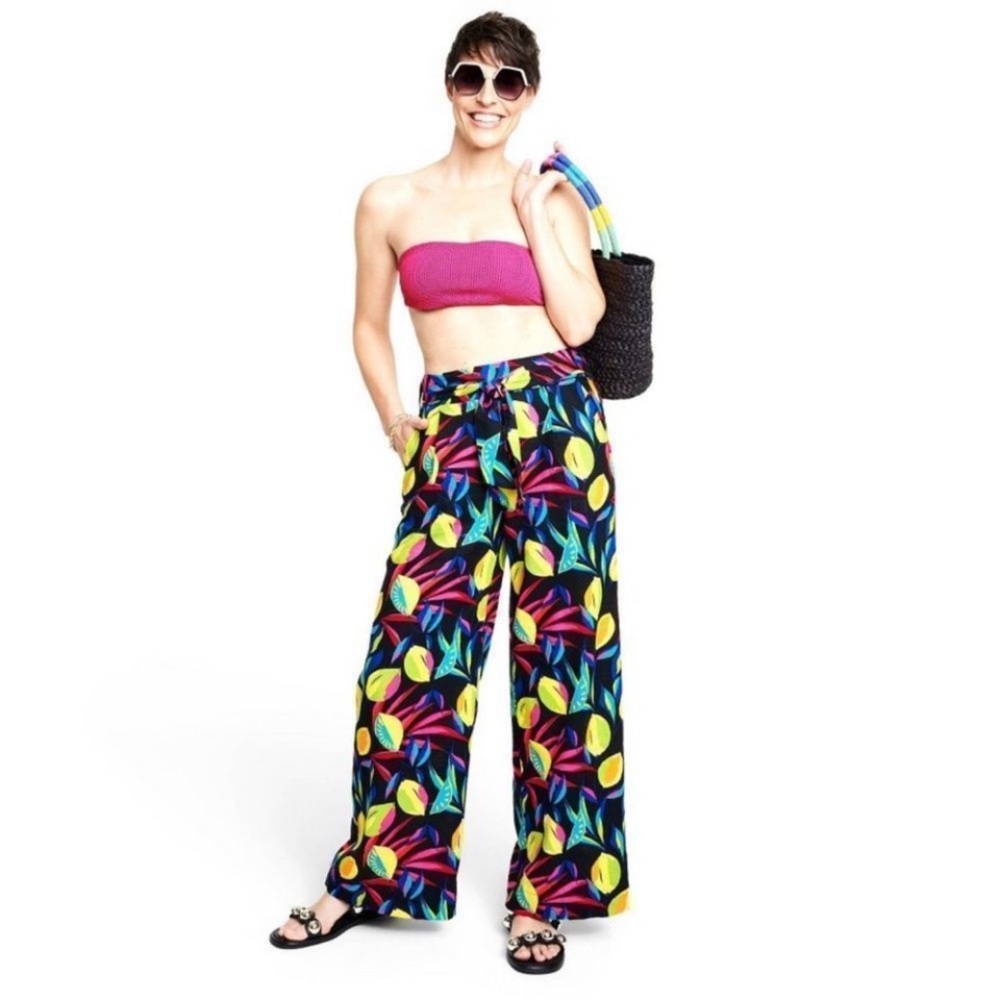 Tabitha Brown for Target Bold Tropical Lemon Print Linen Blend Wide Leg Pants SM - Picture 16 of 16